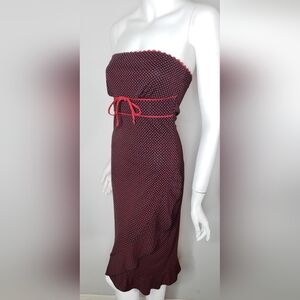 Vintage Sfuzi Elegant Strapless Red Polka Dot Dress